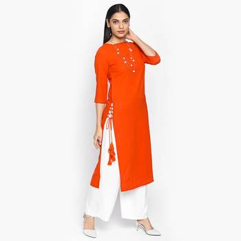 Orange russian moss crepe kurtas and kurtis 3