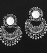 Partywear Collection Silver Color Mirror Work Oxidised Earrings