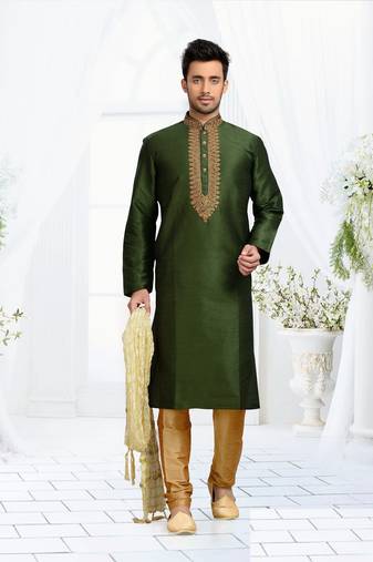 green dupion silk traditional kurta pajama