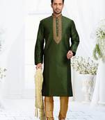 green dupion silk traditional kurta pajama