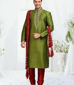 green dupion silk traditional kurta pajama