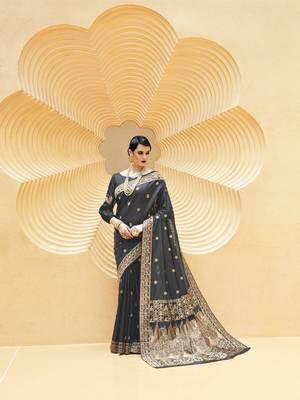 Black Zari Thread Work Silk Blend Saree With Blouse 1