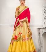 Yellow Pure Banarasi Silk Embroidered Semi Stitched Lehenga Choli With Dupatta