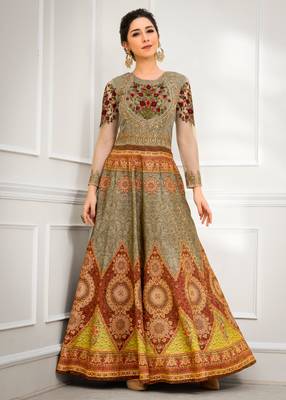 Grey Pure Banarasi Silk Embroidered Semi Stitched Lehenga Choli With Dupatta 3