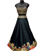 Black printed taffeta silk lahenga with black taffeta blouse