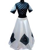 Black printed taffeta silk lahenga with black taffeta blouse