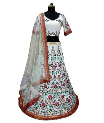 White worked taffeta silk lahenga choli with blouse 1
