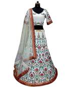 White worked taffeta silk lahenga choli with blouse