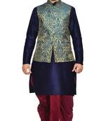 Blue Plain Art Silk Dhoti Kurta