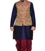 Blue Plain Art Silk Dhoti Kurta