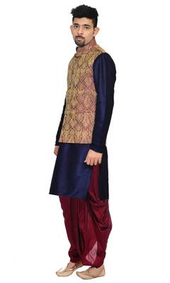 Blue Plain Art Silk Dhoti Kurta 2