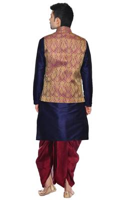 Blue Plain Art Silk Dhoti Kurta 3
