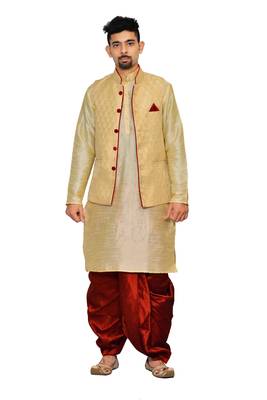 Gold Plain Art Silk Dhoti Kurta 1