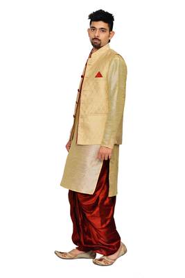 Gold Plain Art Silk Dhoti Kurta 2
