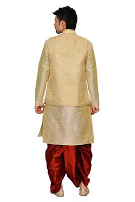 Gold Plain Art Silk Dhoti Kurta 3