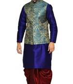 Blue Plain Art Silk Dhoti Kurta
