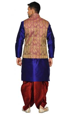 Blue Plain Art Silk Dhoti Kurta 2