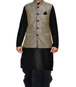 Black Woven Art Silk Dhoti Kurta