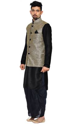 Black Woven Art Silk Dhoti Kurta 2