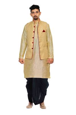 Gold Woven Art Silk Dhoti Kurta 1