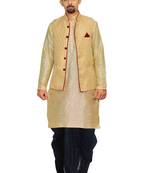 Gold Woven Art Silk Dhoti Kurta