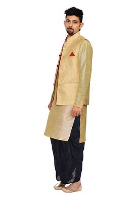 Gold Woven Art Silk Dhoti Kurta 2
