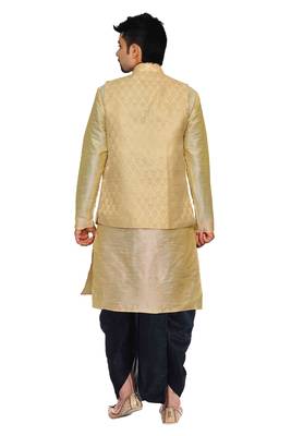 Gold Woven Art Silk Dhoti Kurta 3