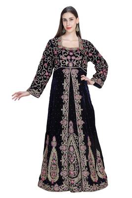 Black embroidered georgette moroccan islamic kaftans 1