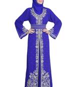 Royal blue embroidered georgette moroccan islamic kaftans