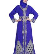 Royal blue embroidered georgette moroccan islamic kaftans