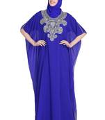 Royal blue embroidered georgette moroccan islamic kaftans