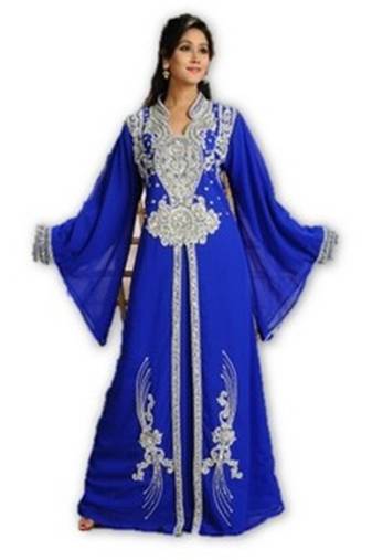 Royal blue embroidered georgette moroccan islamic kaftans