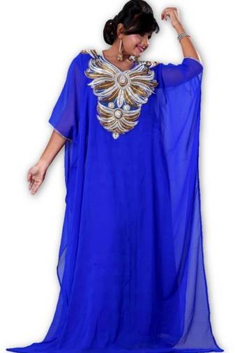 Royal blue embroidered georgette moroccan islamic kaftans