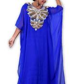 Royal blue embroidered georgette moroccan islamic kaftans