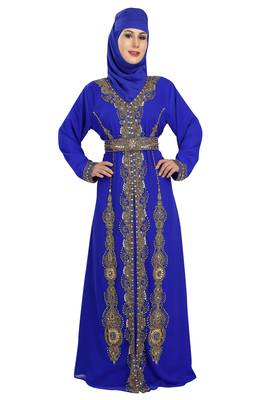 Royal blue embroidered georgette moroccan islamic kaftans 1