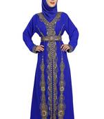 Royal blue embroidered georgette moroccan islamic kaftans