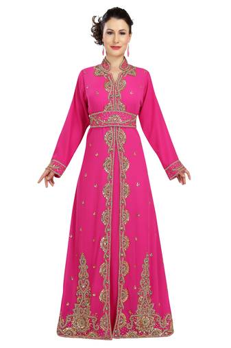 Pink embroidered georgette moroccan islamic kaftans
