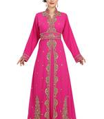 Pink embroidered georgette moroccan islamic kaftans