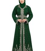 Bottle green embroidered georgette moroccan islamic kaftans