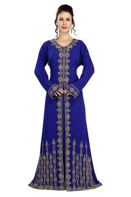 Royal blue embroidered georgette moroccan islamic kaftans 1