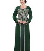 Bottle green embroidered georgette moroccan islamic kaftans