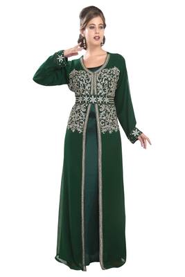 Bottle green embroidered georgette moroccan islamic kaftans 2