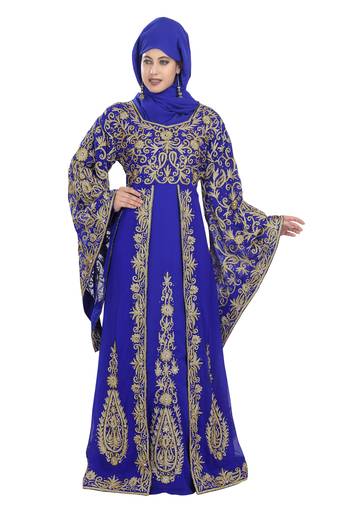 Royal blue embroidered georgette moroccan islamic kaftans
