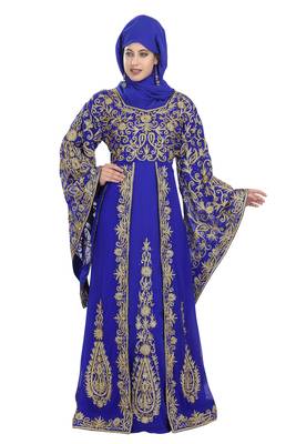 Royal blue embroidered georgette moroccan islamic kaftans 1