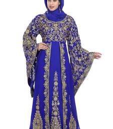 Royal blue embroidered georgette moroccan islamic kaftans