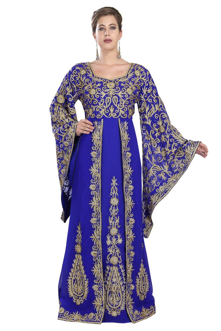 Royal blue embroidered georgette moroccan islamic kaftans