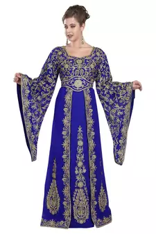 Royal blue embroidered georgette moroccan islamic kaftans