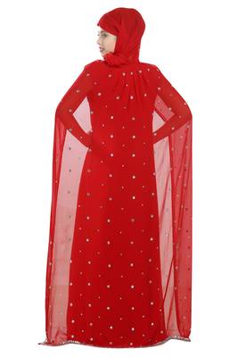 Red embroidered georgette moroccan islamic kaftans 2