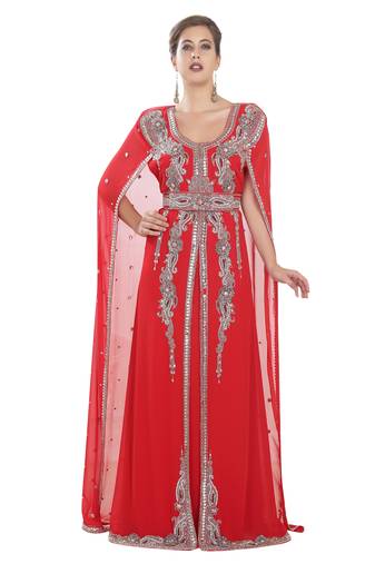 Red embroidered georgette moroccan islamic kaftans