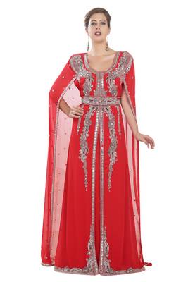 Red embroidered georgette moroccan islamic kaftans 1